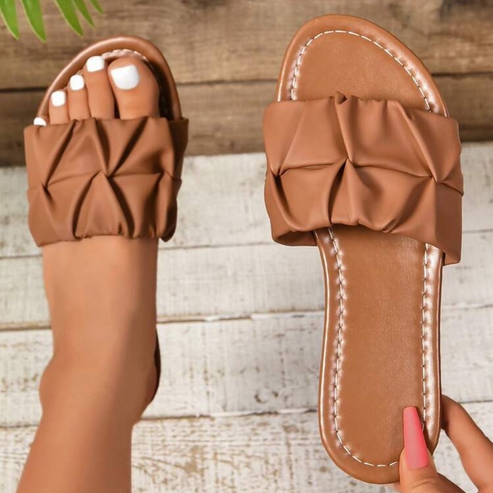 SHEIN Brown Pleated Slide Sandals